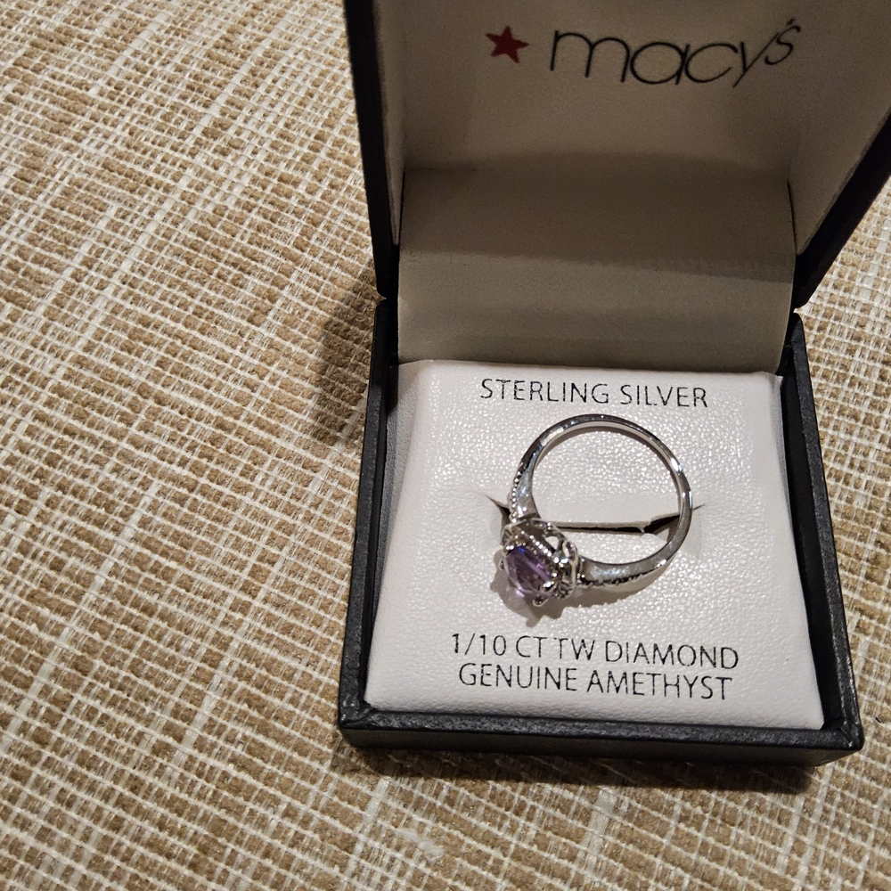 Macy's Sterling Silver Ring with Amethyst - Picture 2 of 3